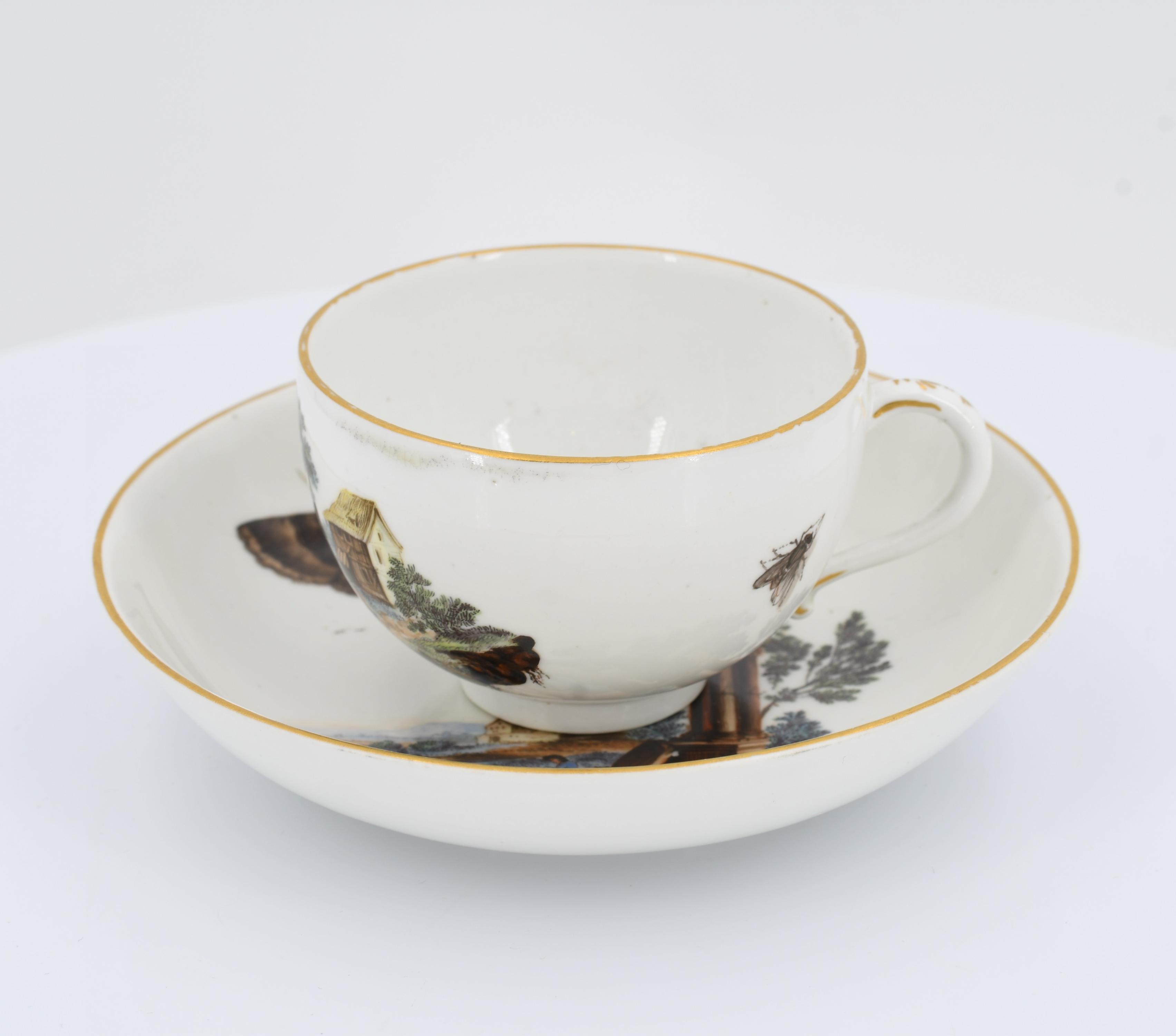 Cup and saucer with rural scenes and insects - Image 2 of 7
