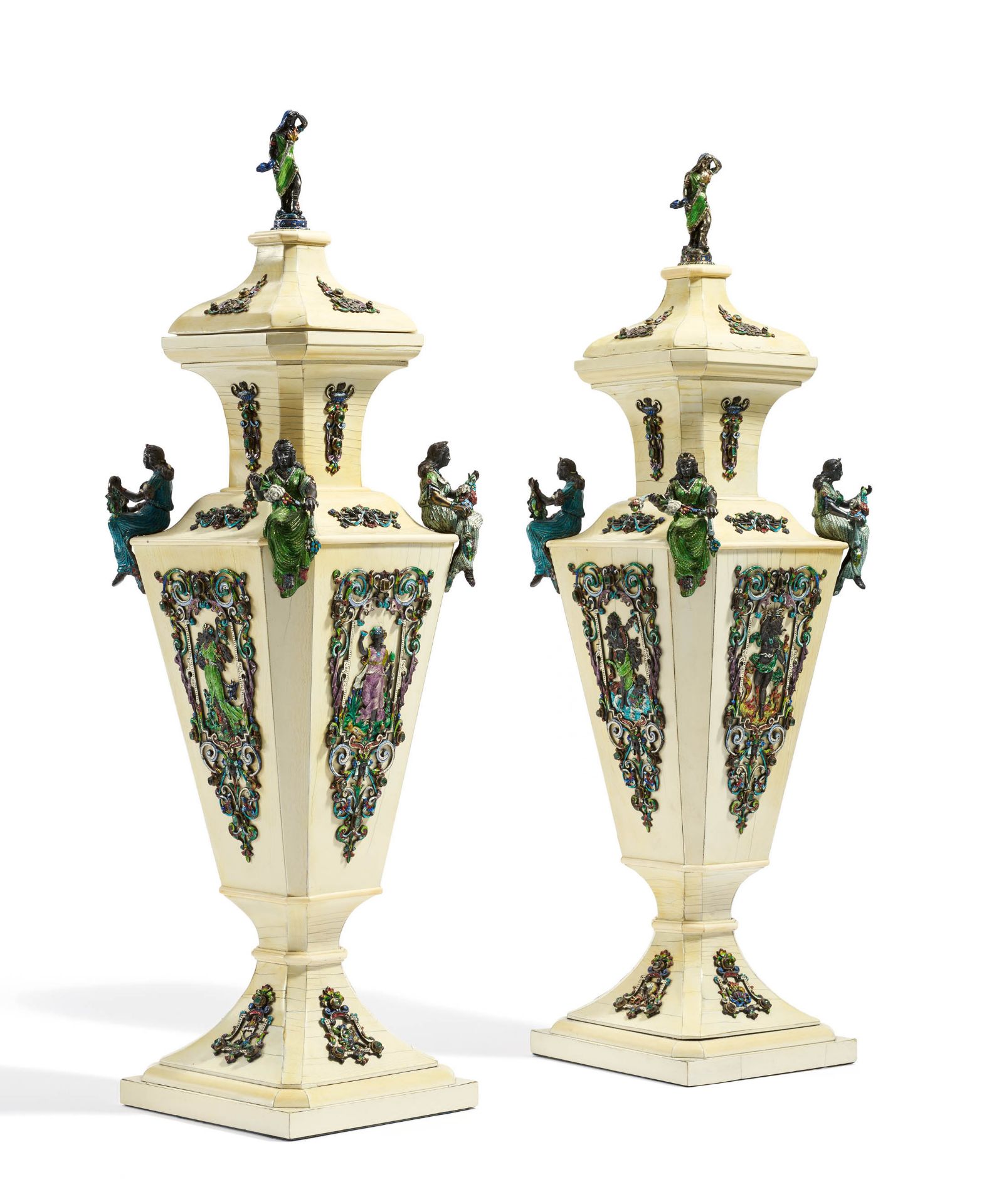 Pair of magnificent ornamental vases with fine enamel décor - Image 2 of 11