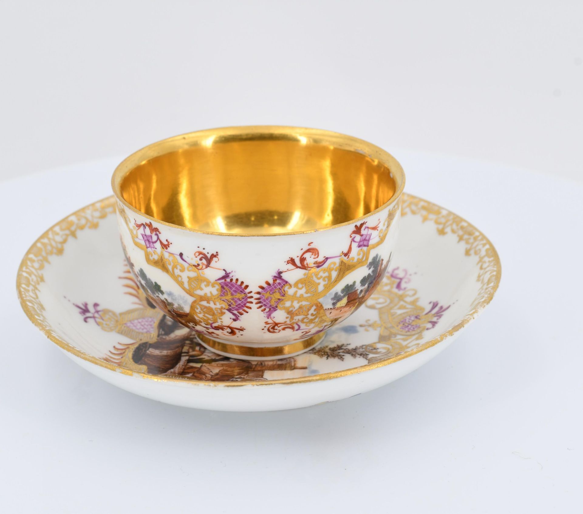 Tea bowl and saucer with landscapes - Image 3 of 7