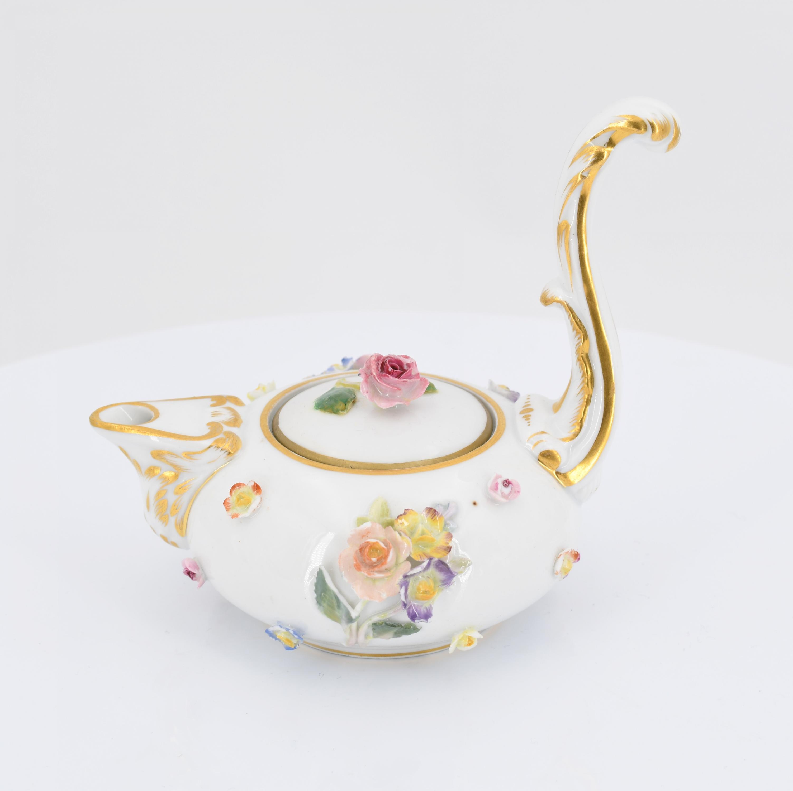 Jug and three cups with saucers decorated with applied flowers - Image 10 of 12