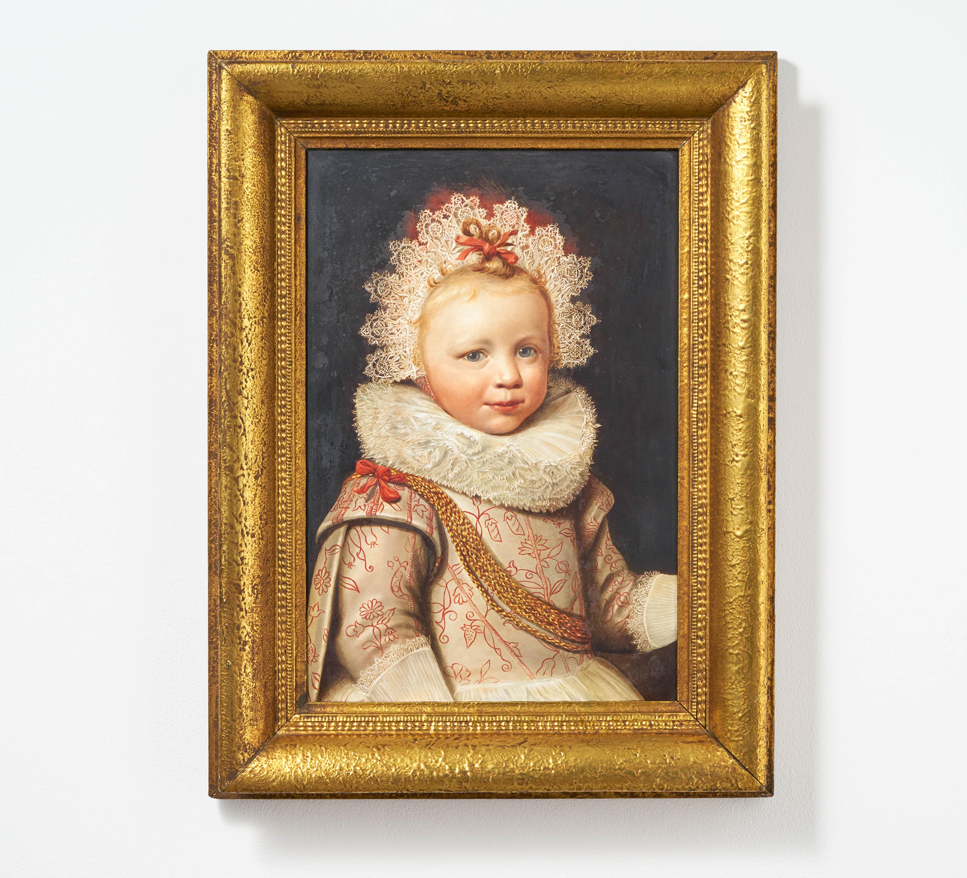 Large porcelain painting with child portrait