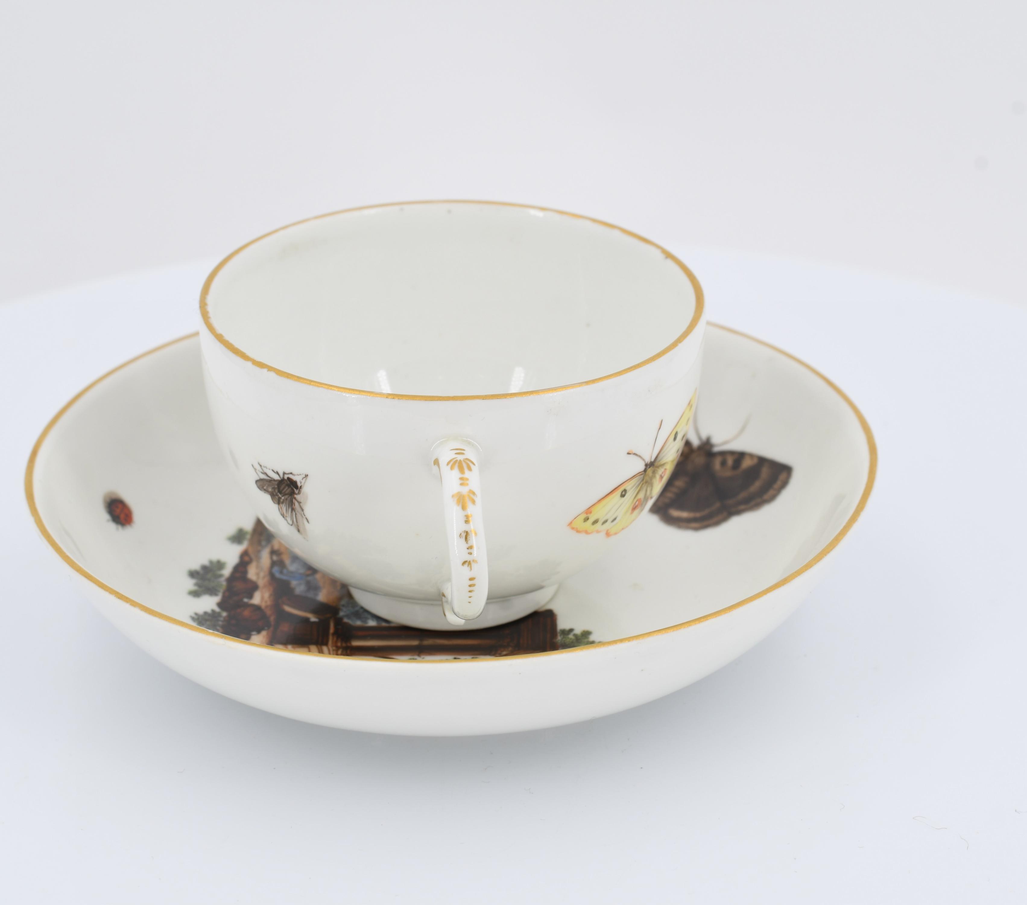 Cup and saucer with rural scenes and insects - Image 3 of 7
