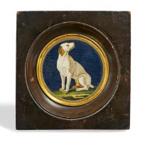 Delicate micromosaic with seated dog