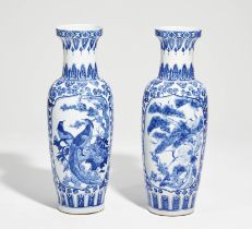 Pair of large blue and white floor vases