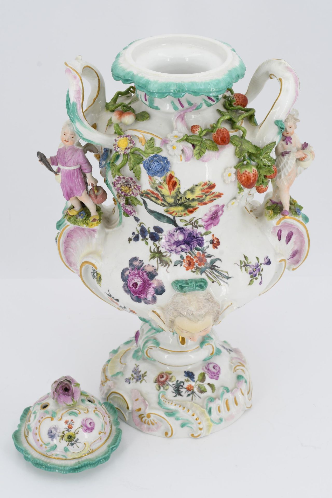 One large and two small porcelain potpourri vases with figural decor - Image 19 of 20