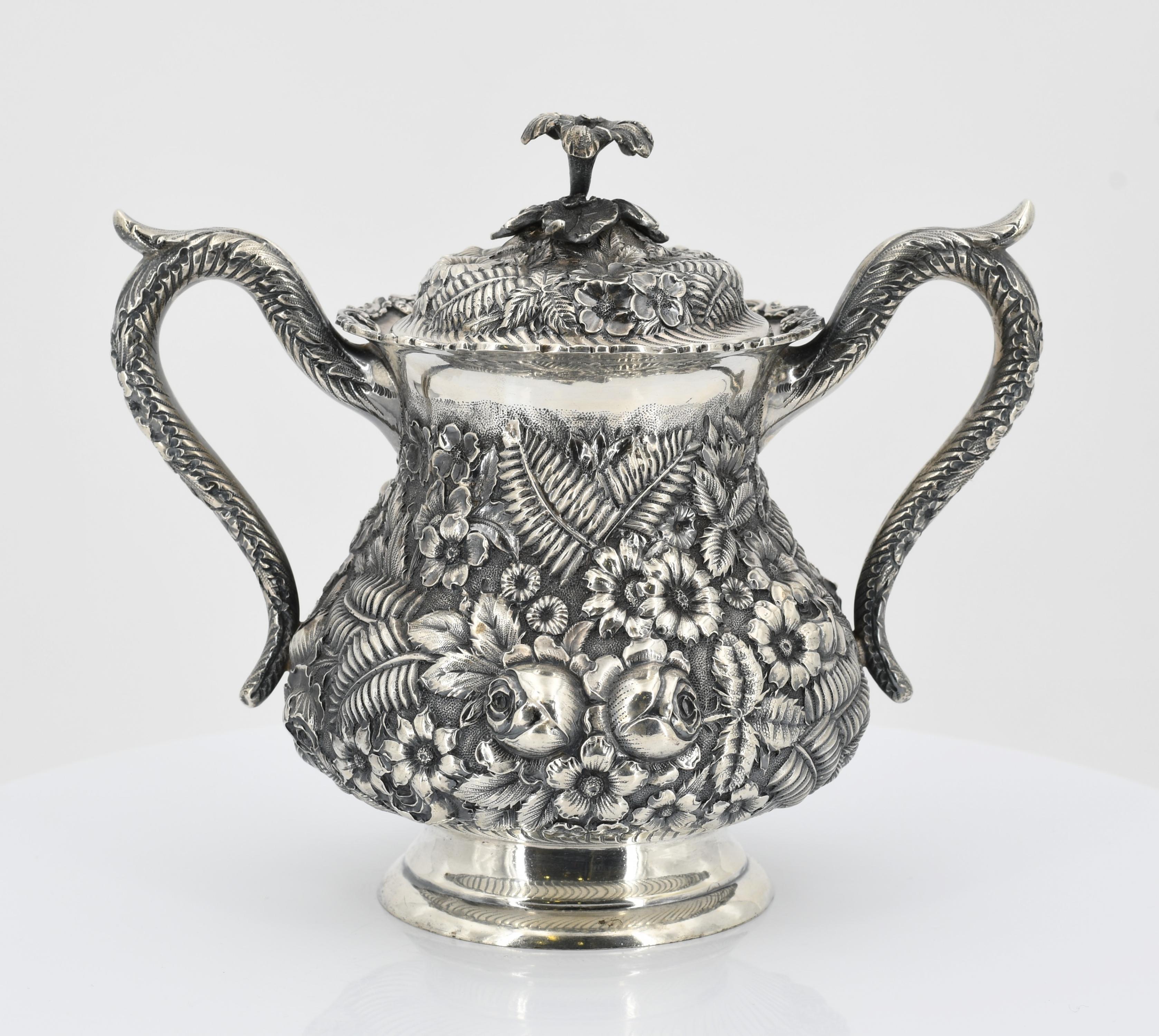 Four-piece coffee service decorated with dense floral relief - Image 14 of 25