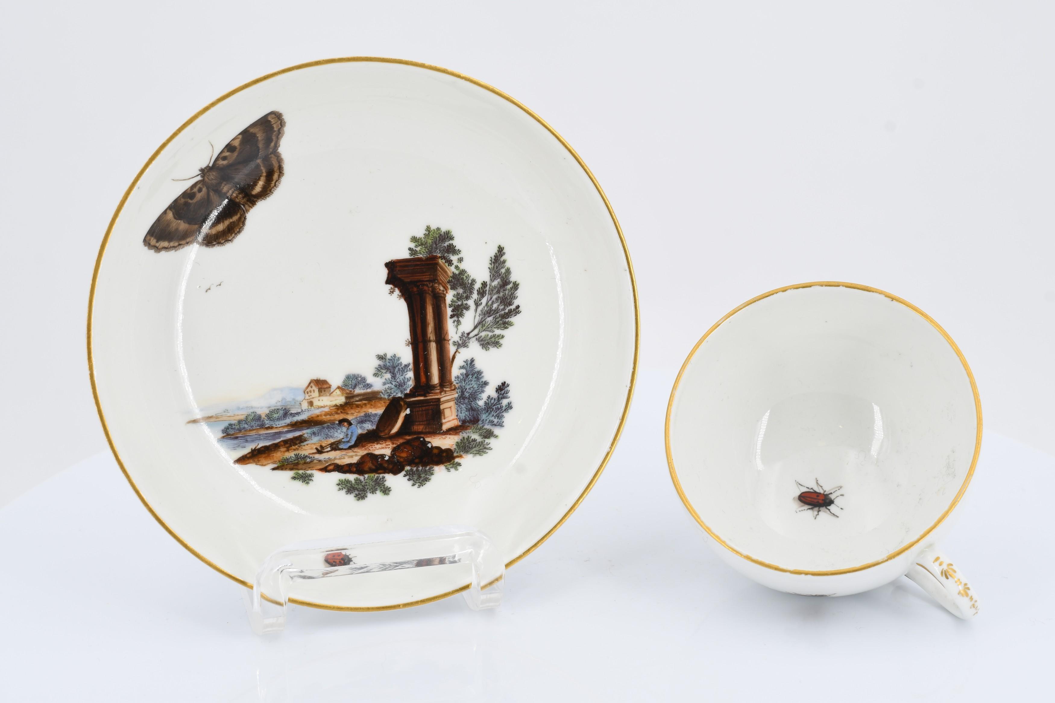Cup and saucer with rural scenes and insects - Image 6 of 7