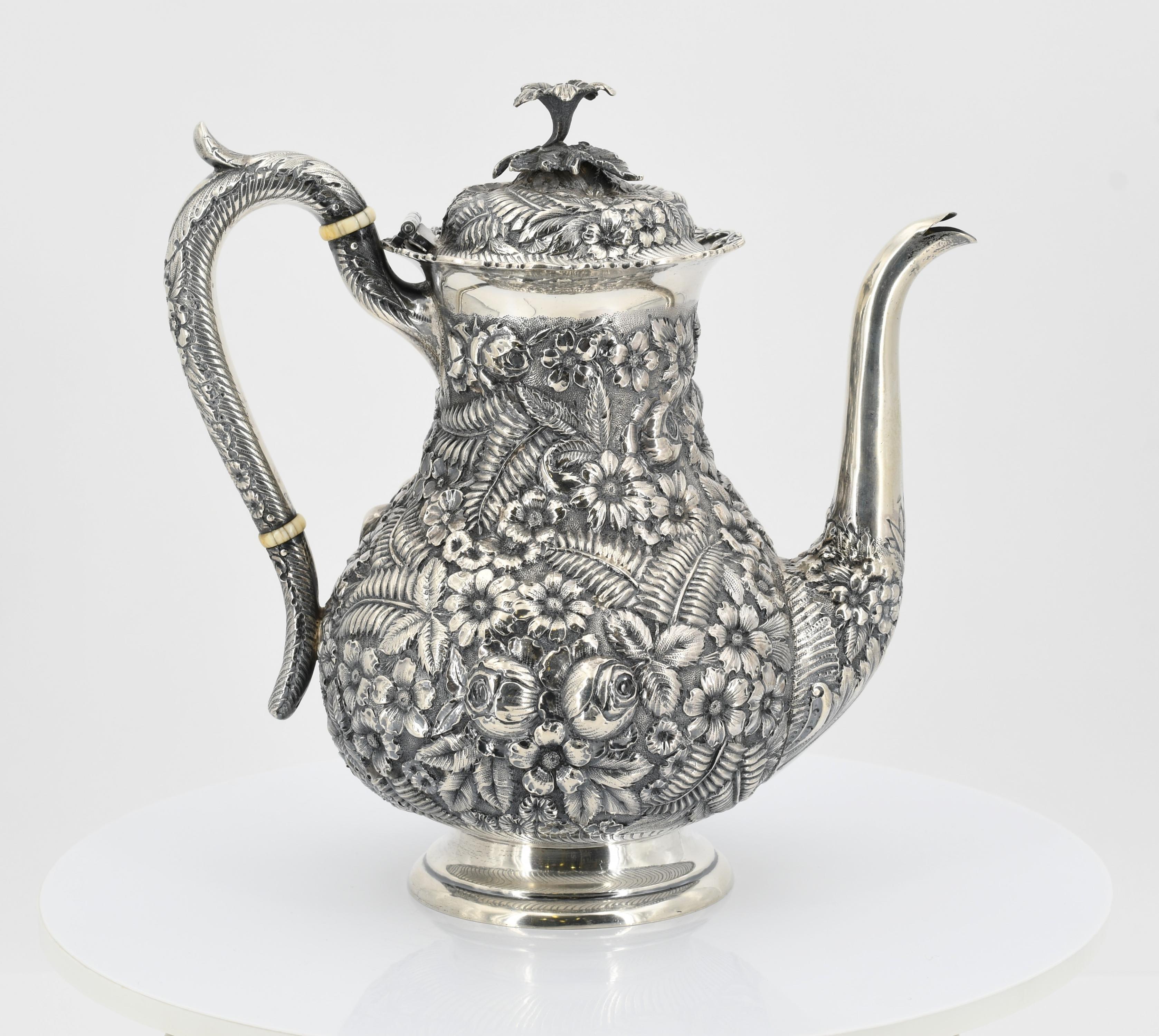 Four-piece coffee service decorated with dense floral relief - Image 20 of 25