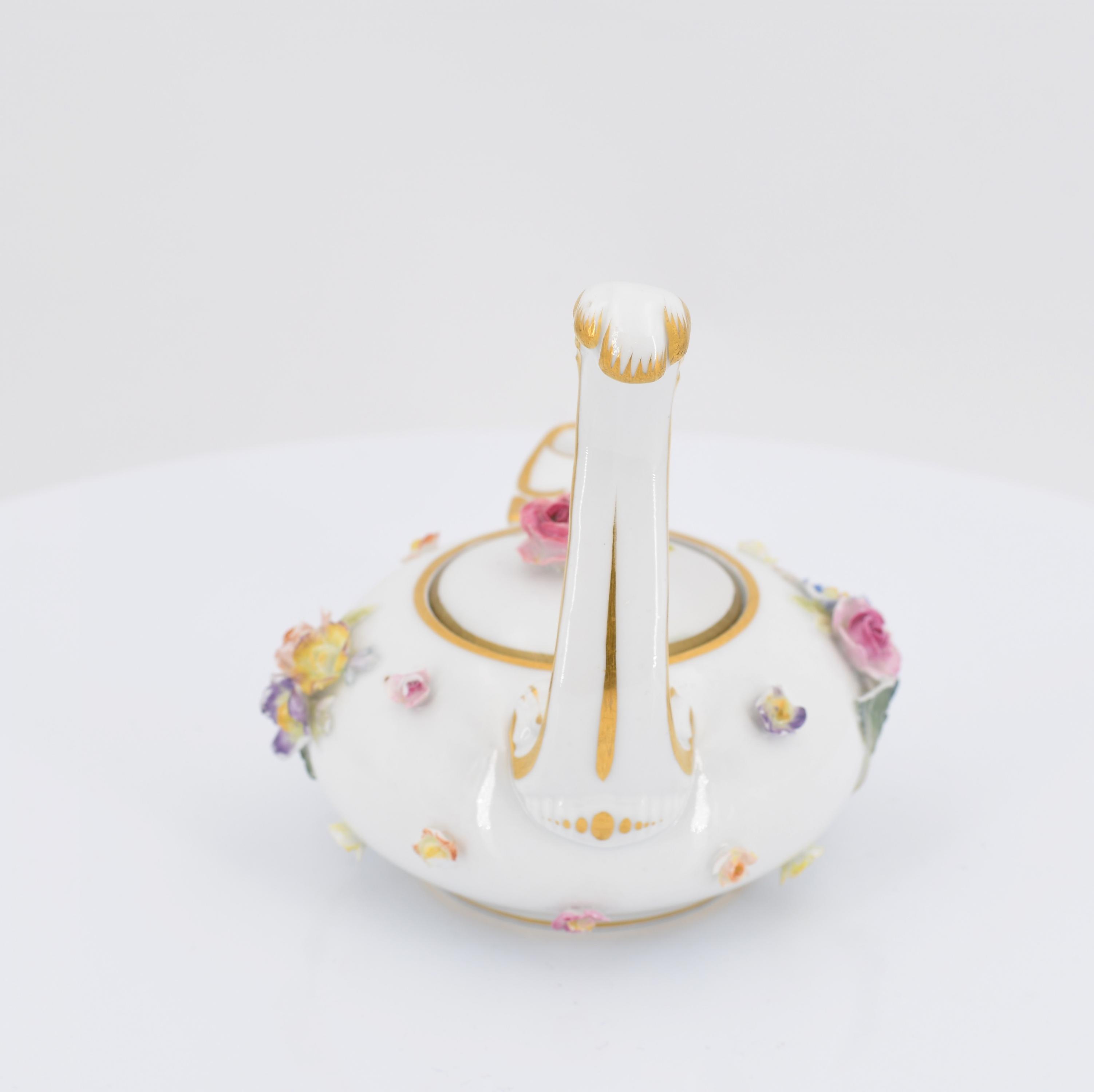 Jug and three cups with saucers decorated with applied flowers - Image 11 of 12