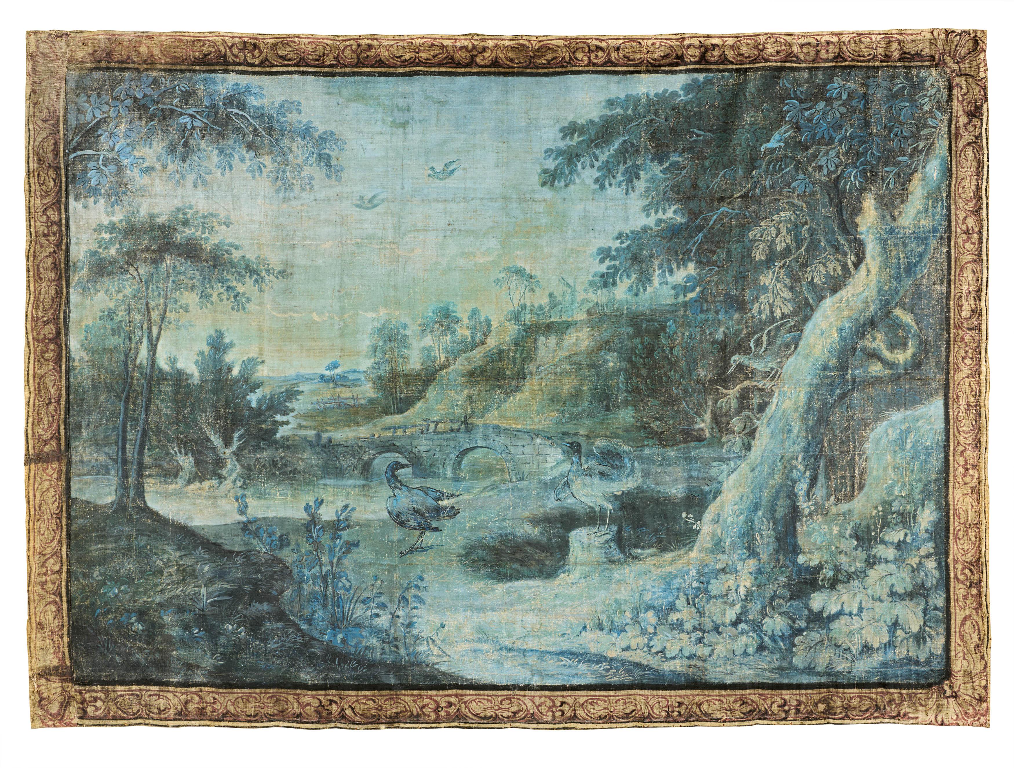 Set of three verdure tapestries with landscape vedutas - Image 3 of 6
