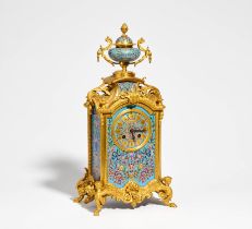 Pendulum clock with floral enamel décor