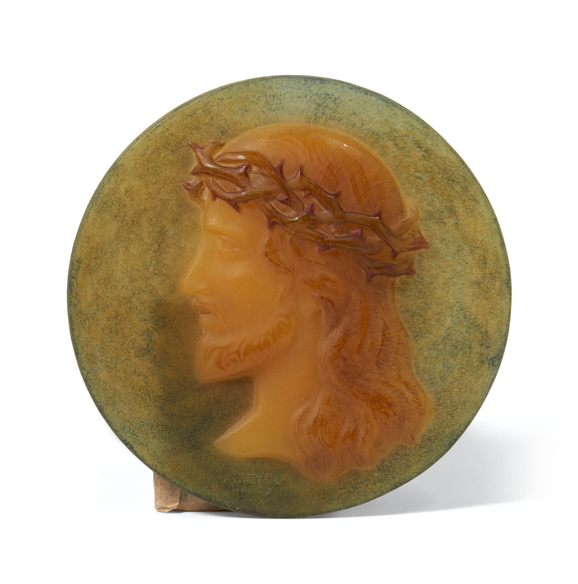Large Pâte de verre plaque with the profile of Christ