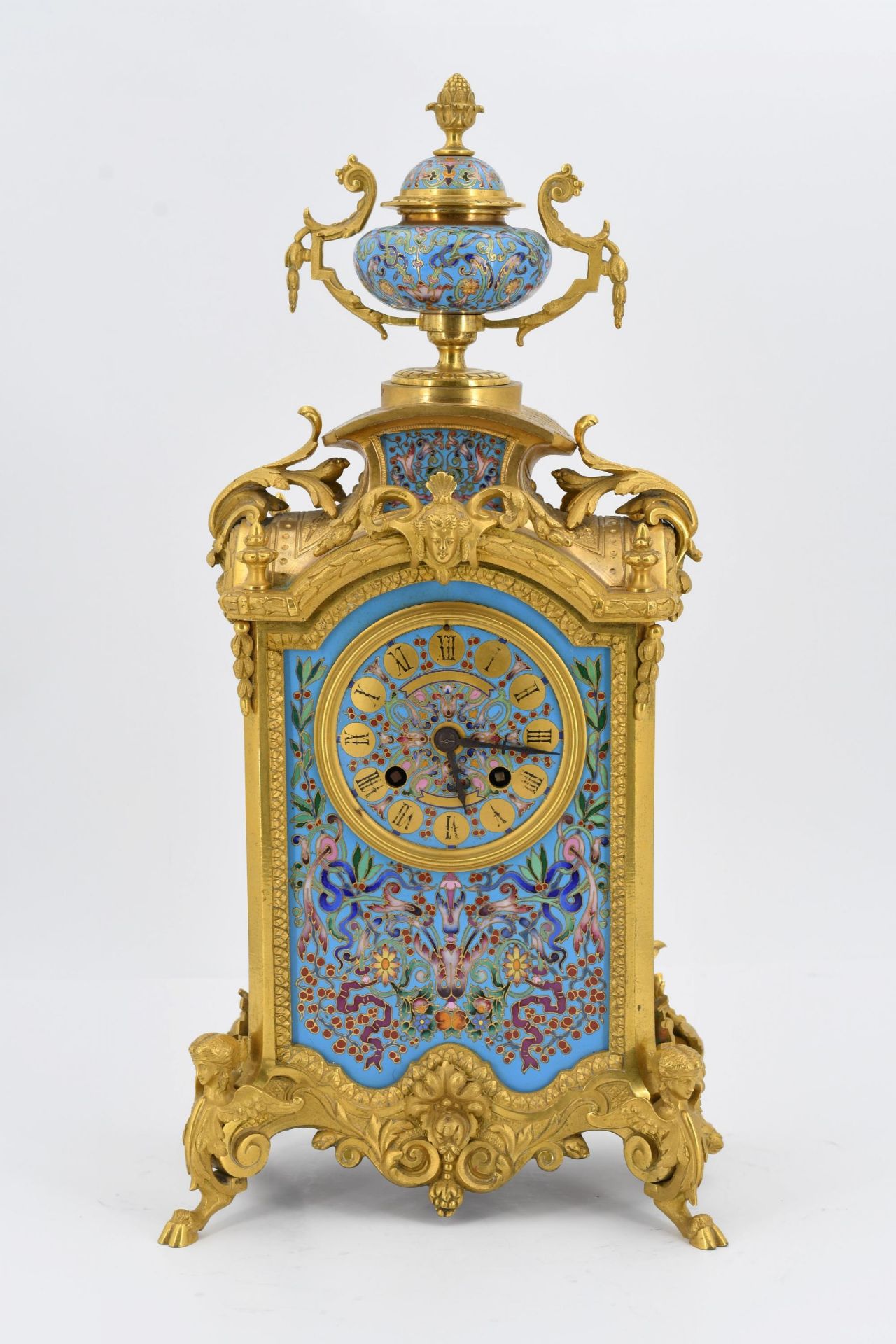 Pendulum clock with floral enamel décor - Image 2 of 5