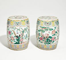 Pair of famille rose Canton Style Garden Stools