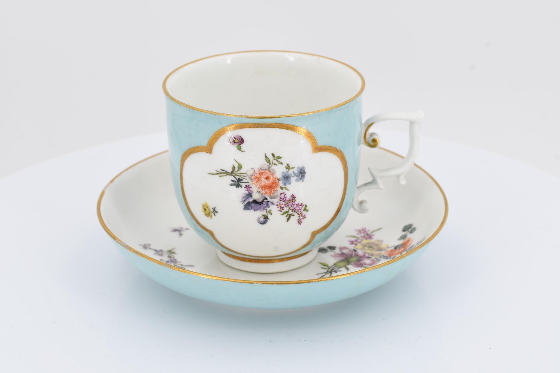 Cup and saucer with blue fond - Image 4 of 7