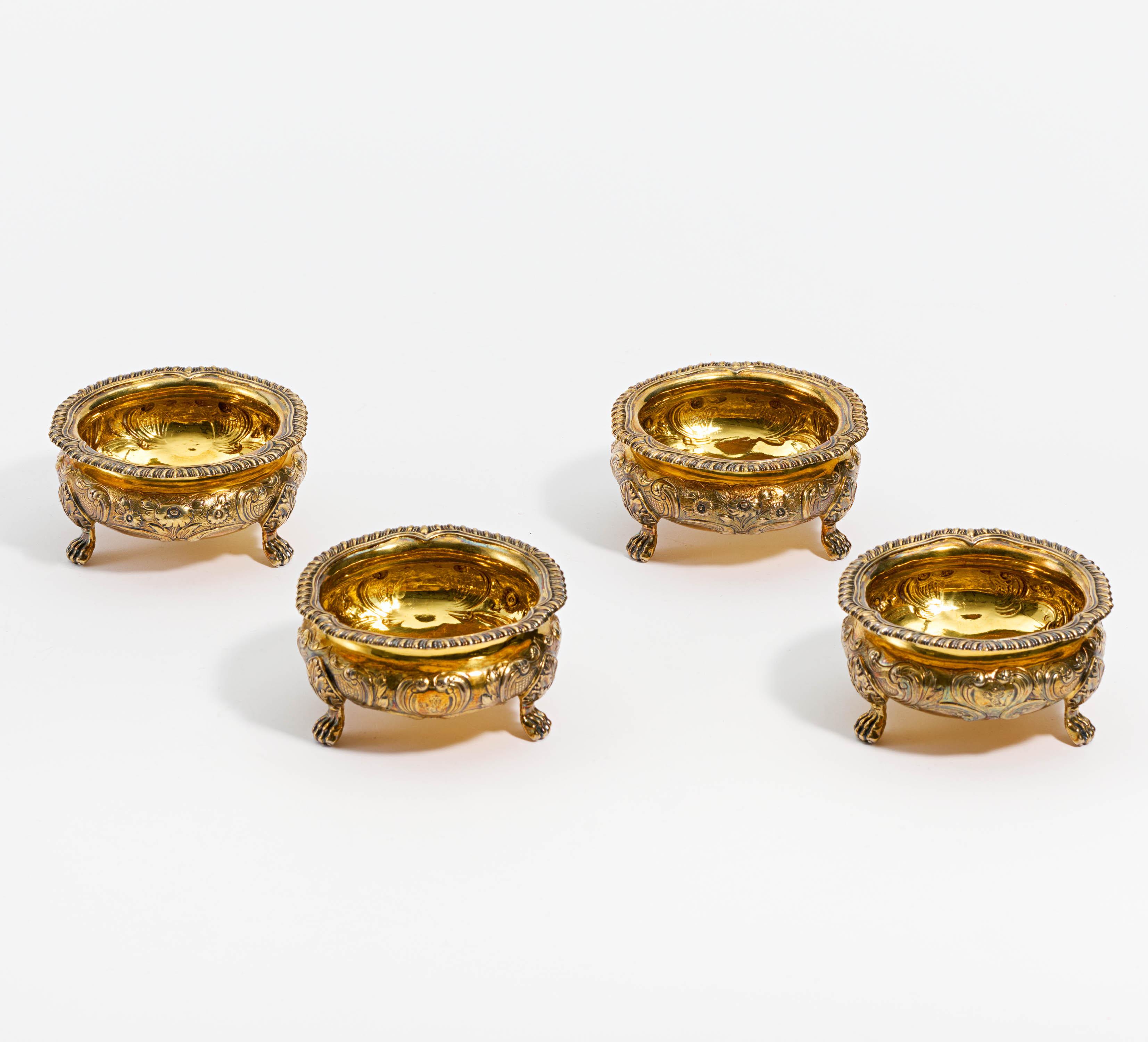 Set of four George IV vermeil salt cellars