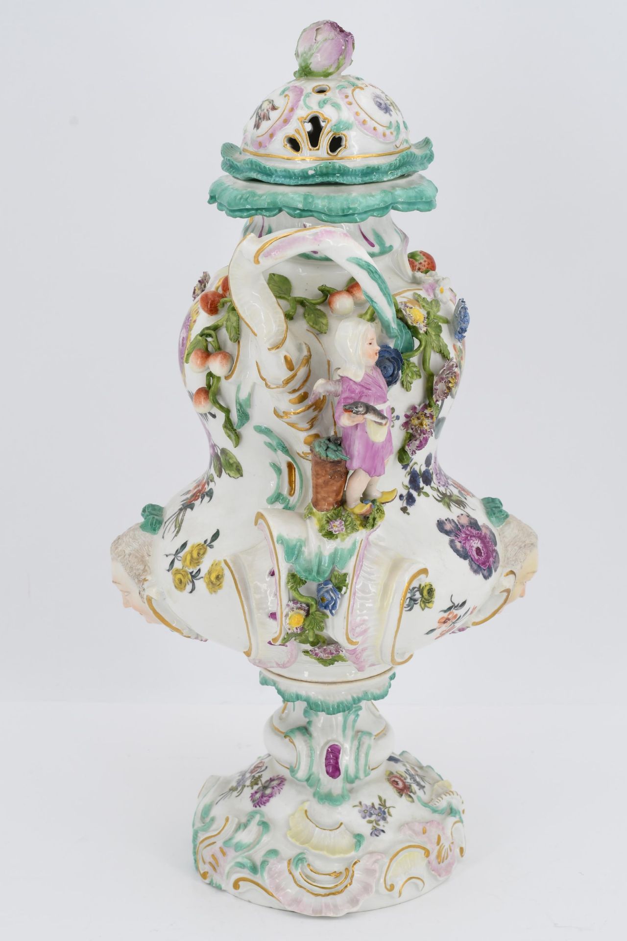 One large and two small porcelain potpourri vases with figural decor - Image 18 of 20