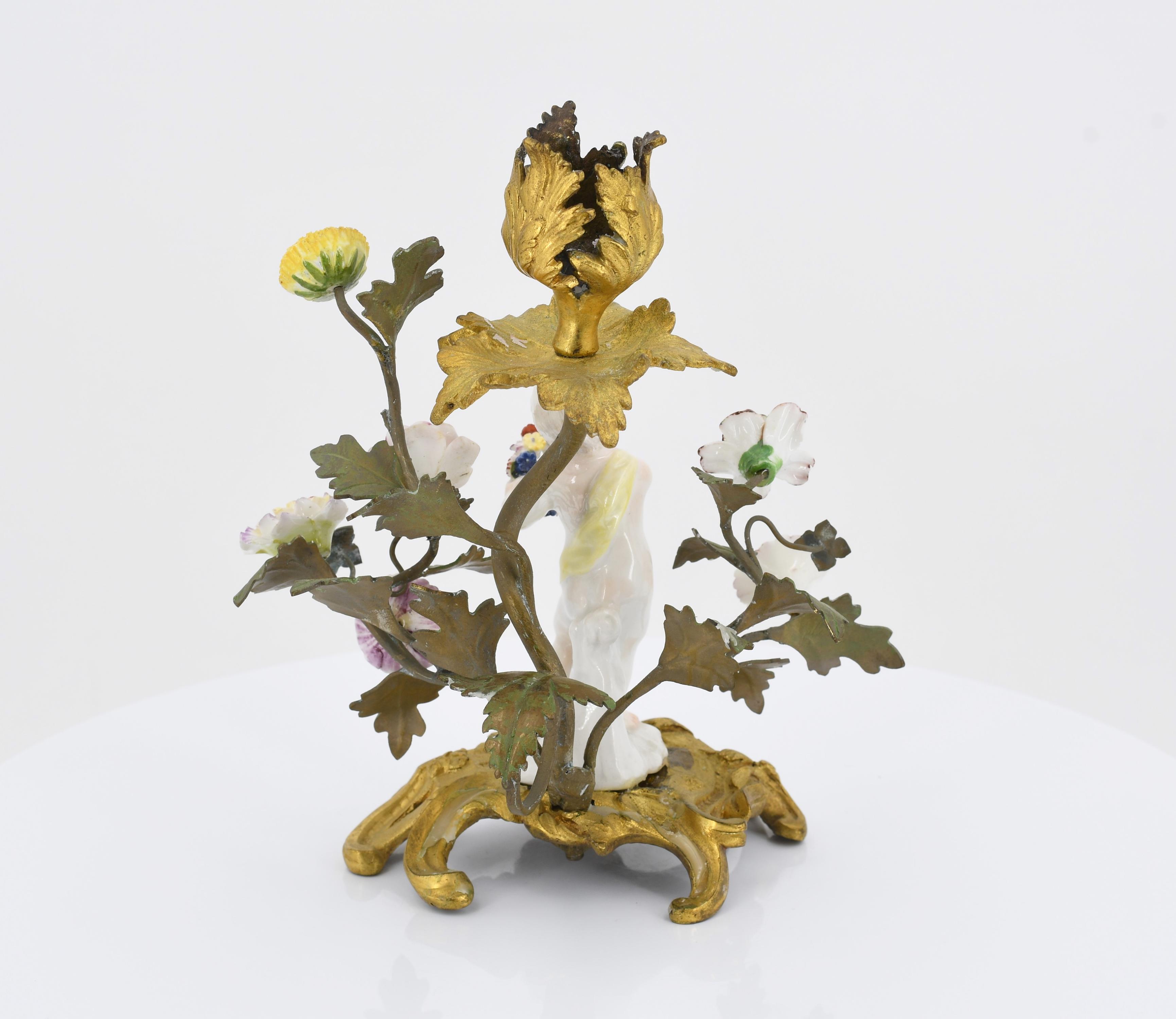 Pair of small candle holders with putti and porcelain flowers - Image 9 of 10