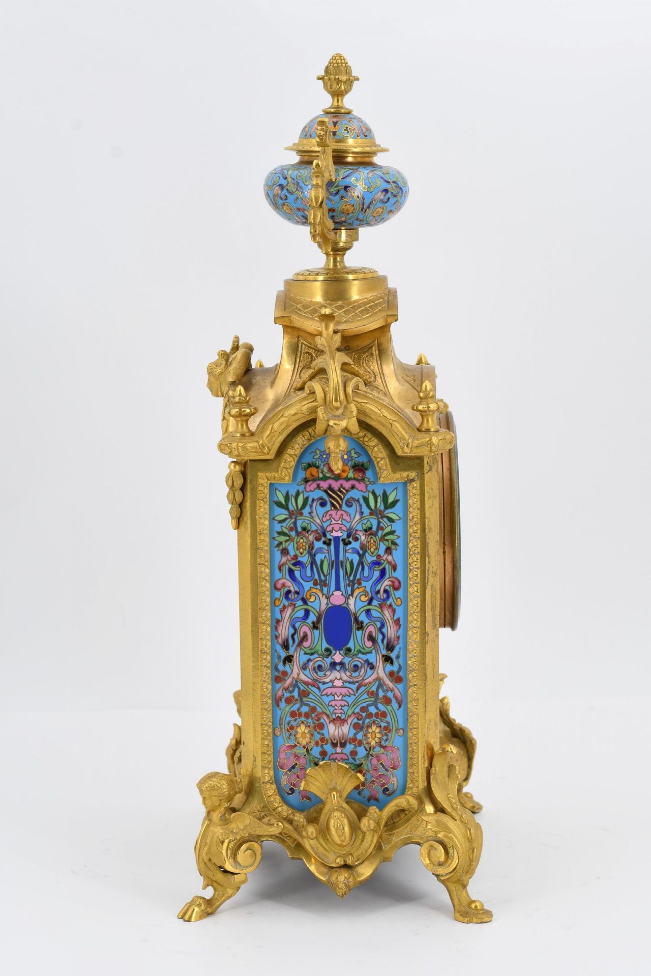 Pendulum clock with floral enamel décor - Image 5 of 5