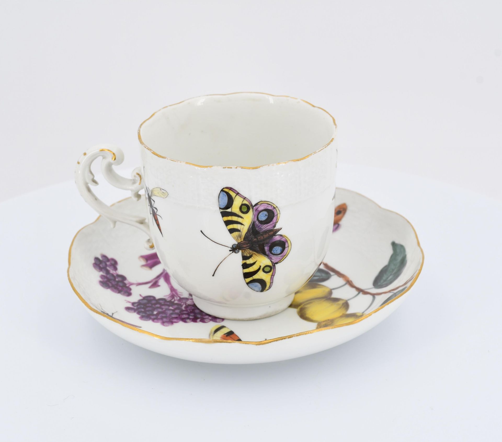 Cup and saucer with fruits and insects - Image 4 of 7