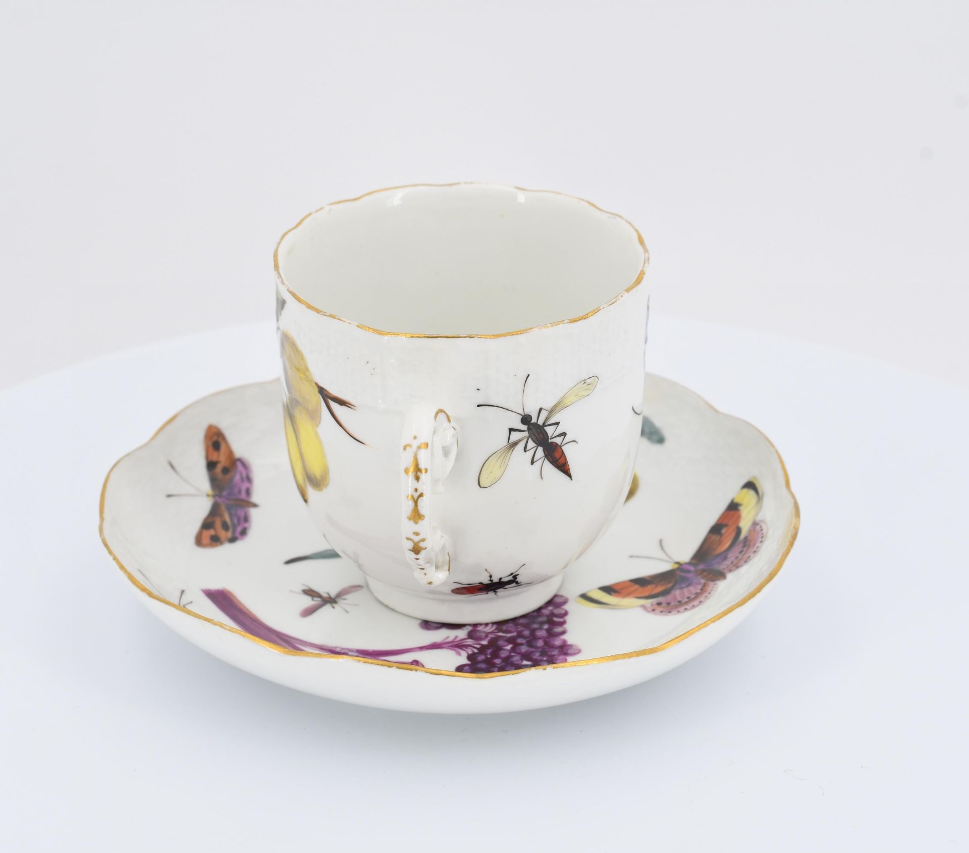 Cup and saucer with fruits and insects - Image 3 of 7
