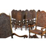 Folge von zehn Stühlen und zwei Armlehnstühlen im Stile des 17. Jh