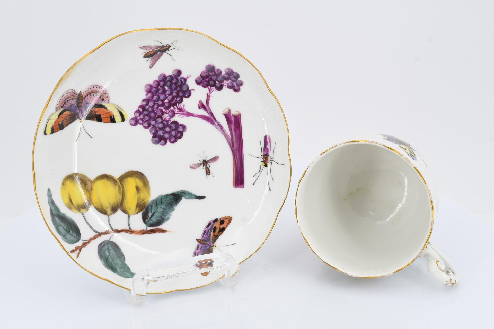 Cup and saucer with fruits and insects - Image 6 of 7