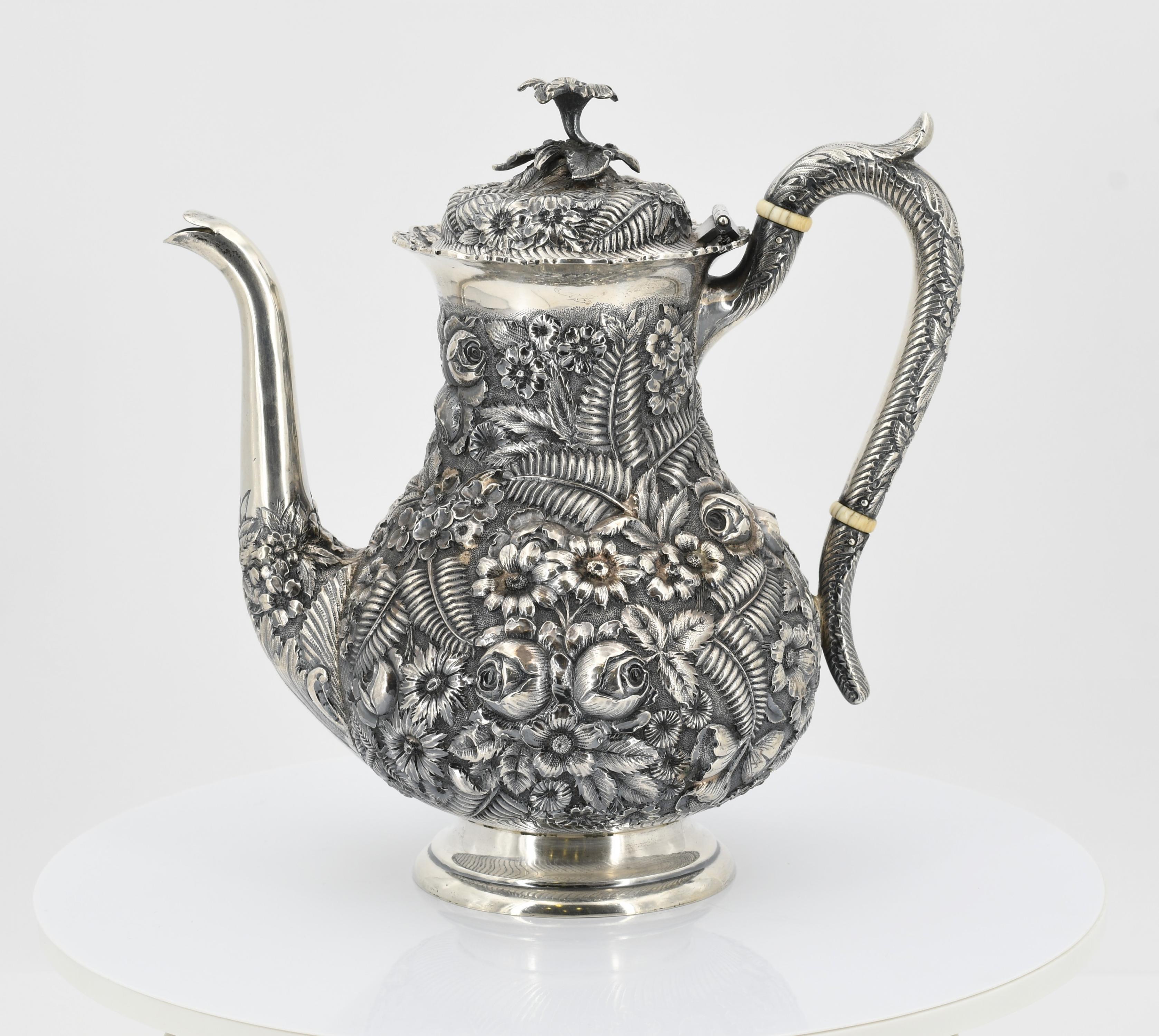 Four-piece coffee service decorated with dense floral relief - Image 22 of 25