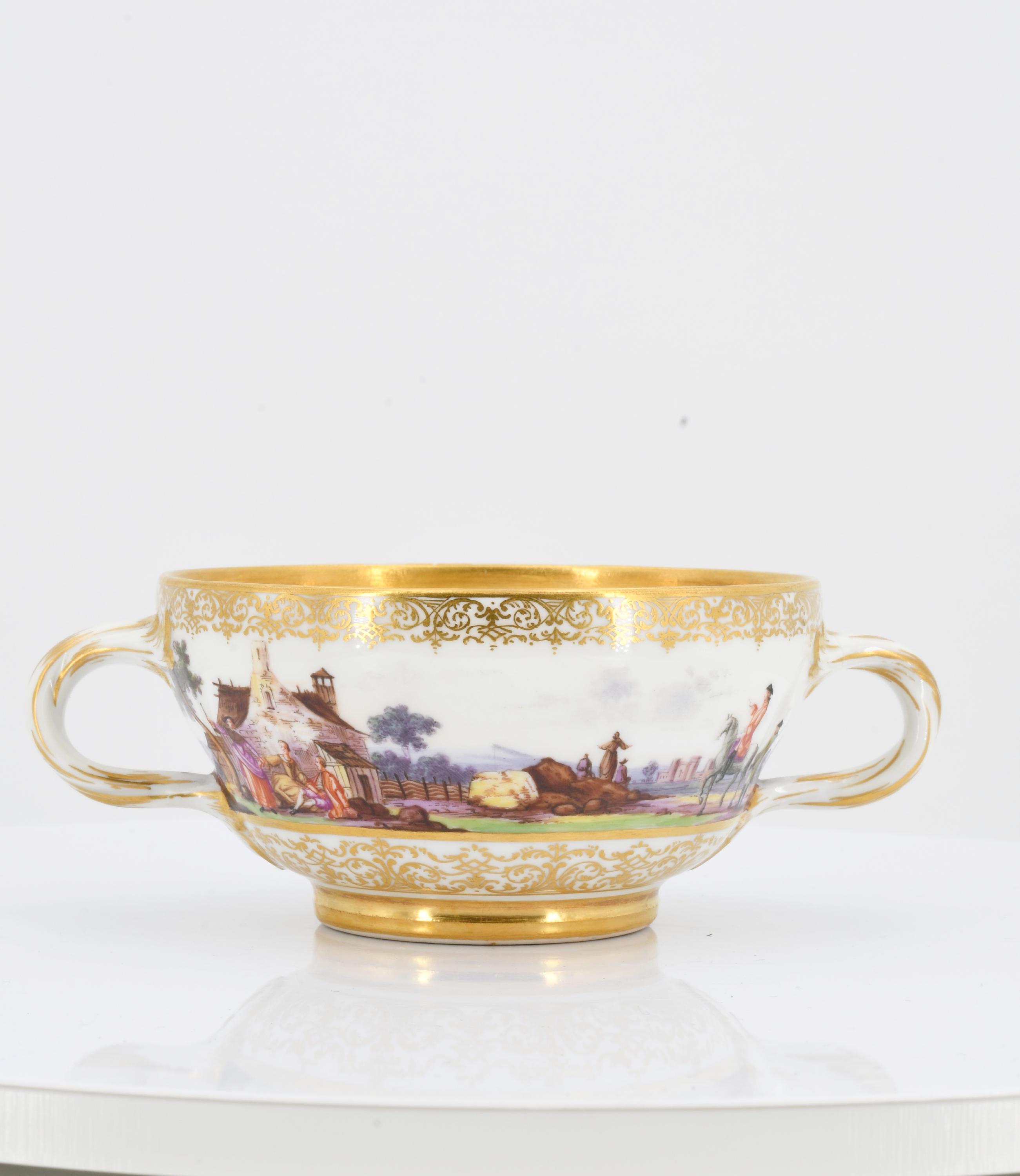 Small Double-Handled Tureen and saucer with Landscape paintings - Image 8 of 11