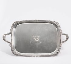 Exceptionally large tray engraved with the coat of arms of the Baronets Eden
