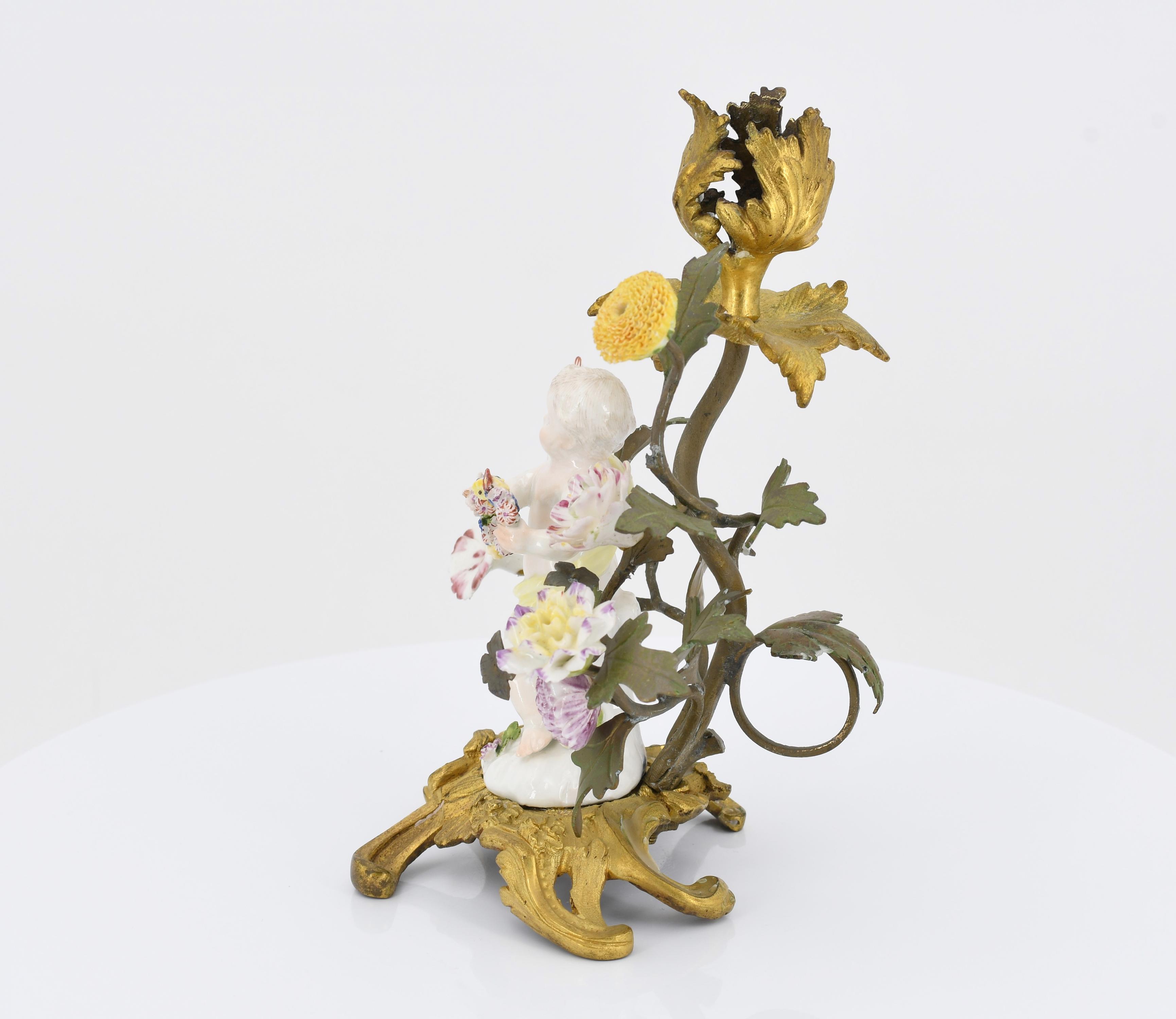 Pair of small candle holders with putti and porcelain flowers - Image 8 of 10