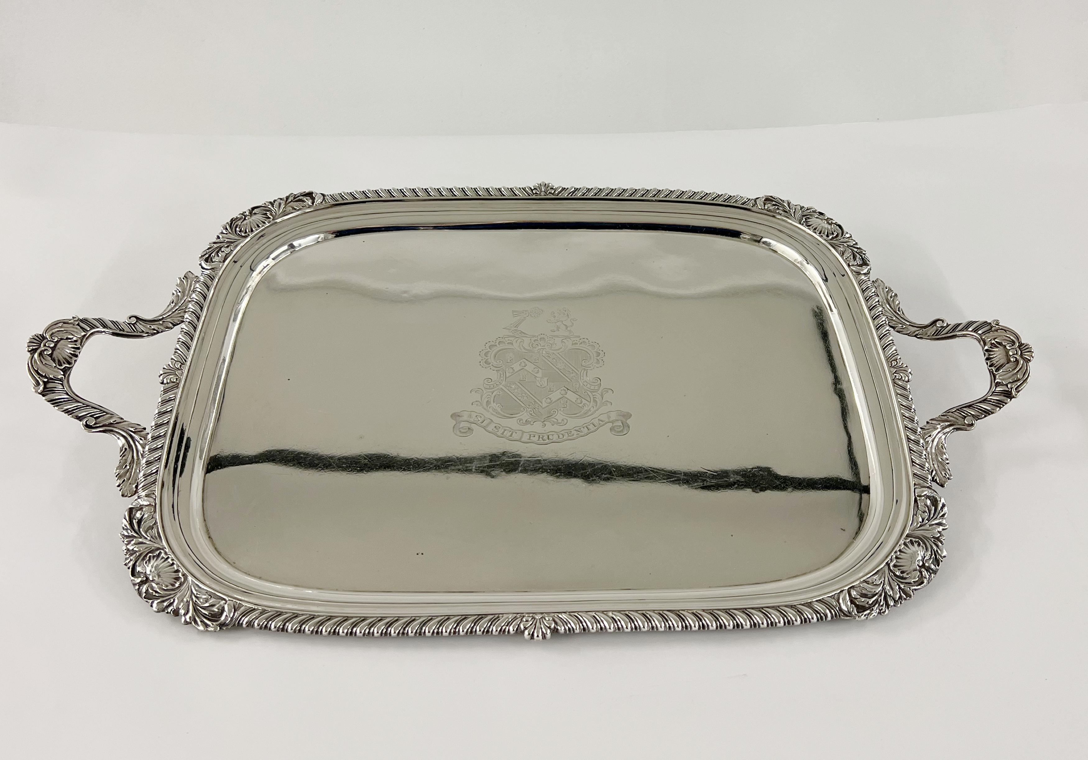 Exceptionally large tray engraved with the coat of arms of the Baronets Eden - Image 3 of 4