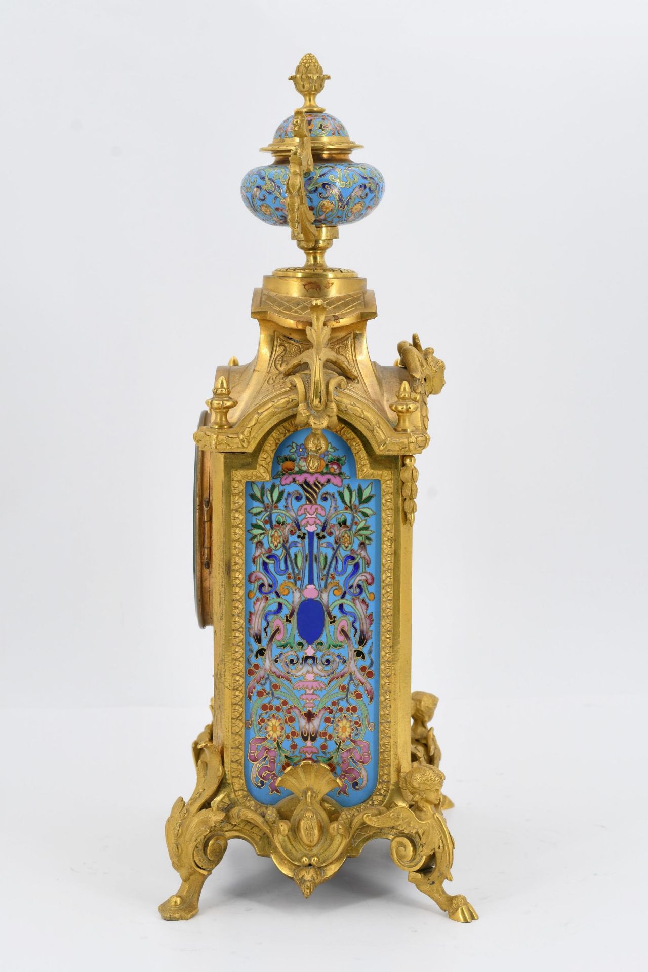 Pendulum clock with floral enamel décor - Image 3 of 5