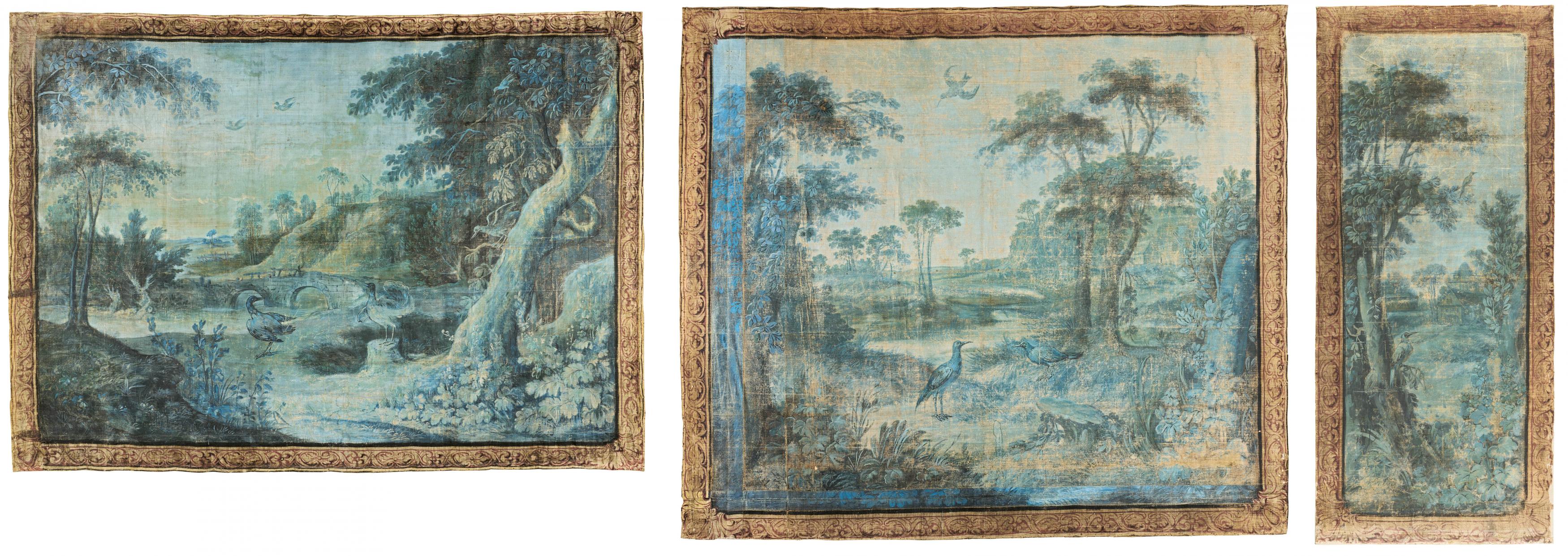 Set of three verdure tapestries with landscape vedutas - Image 2 of 6