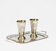 Pair of small beakers with tray