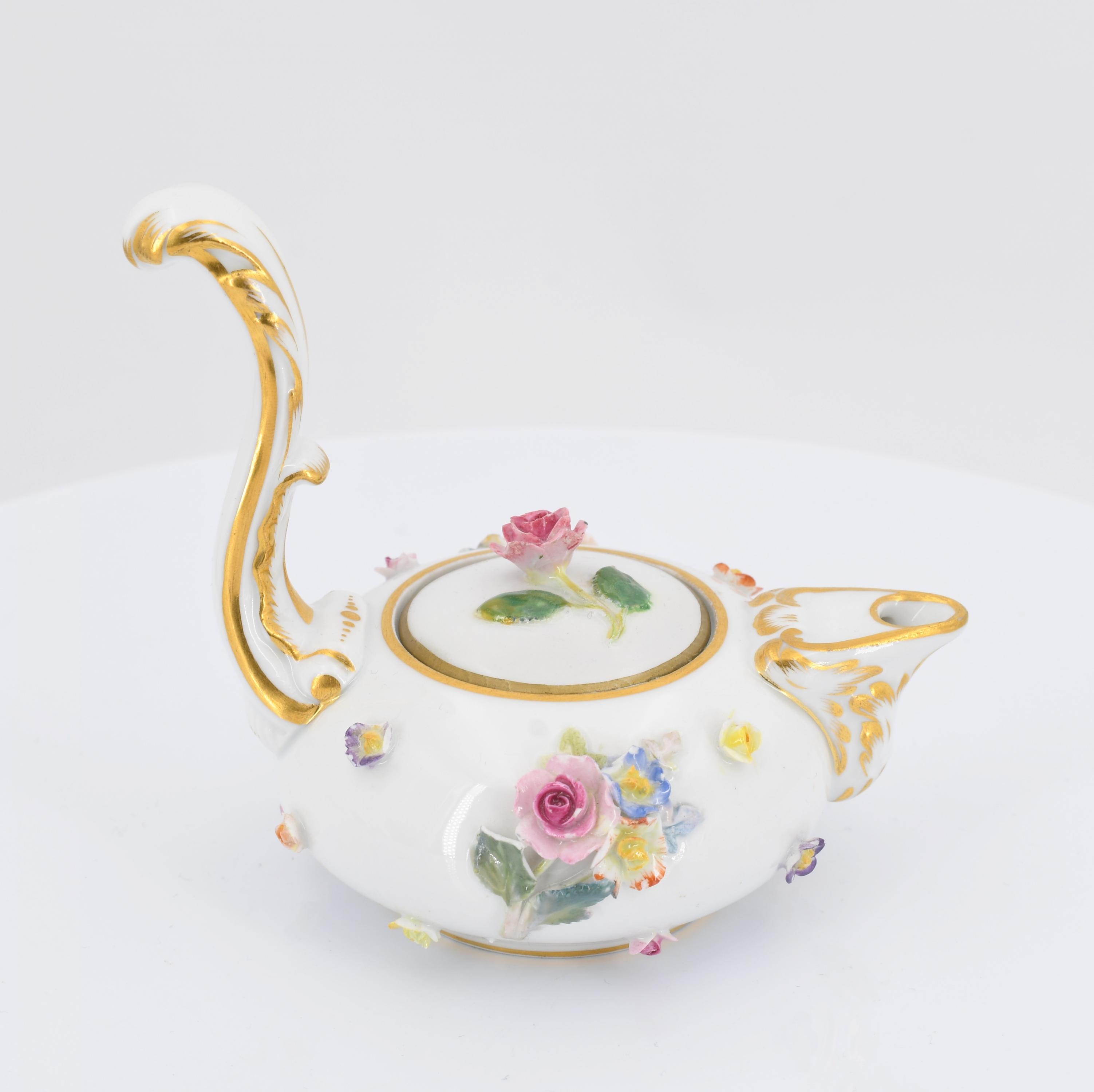 Jug and three cups with saucers decorated with applied flowers - Image 8 of 12