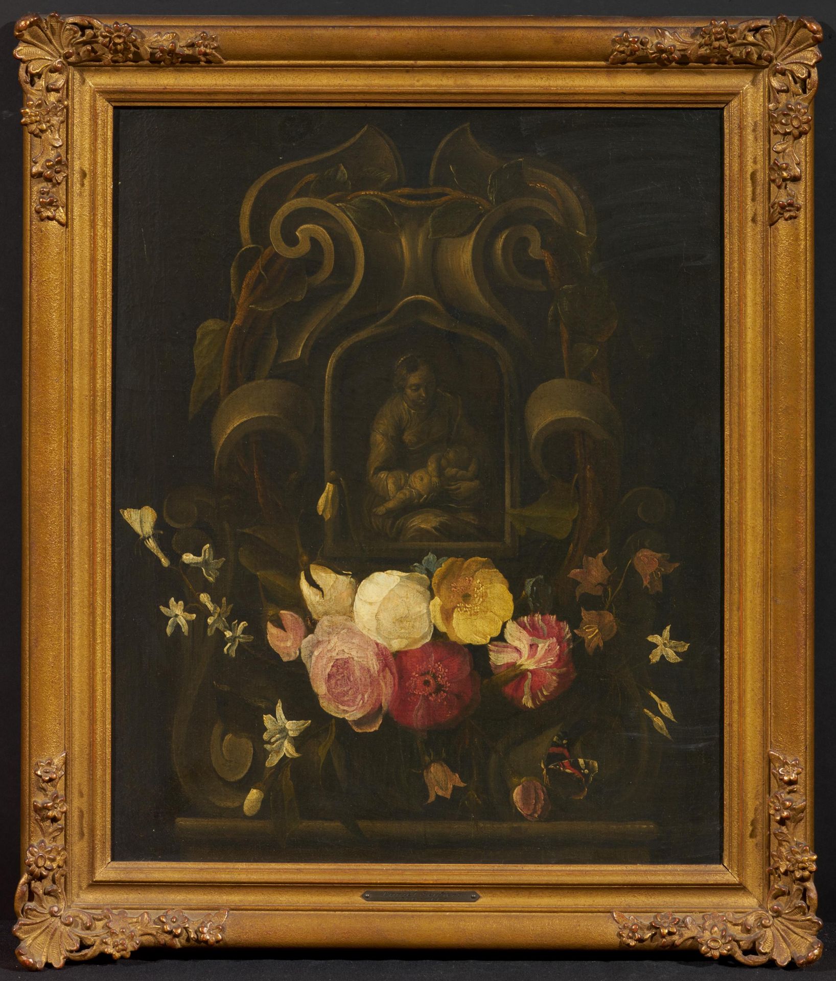 Dutch School: Mary with Christ Child in Cartouche before Flowers - Image 2 of 4