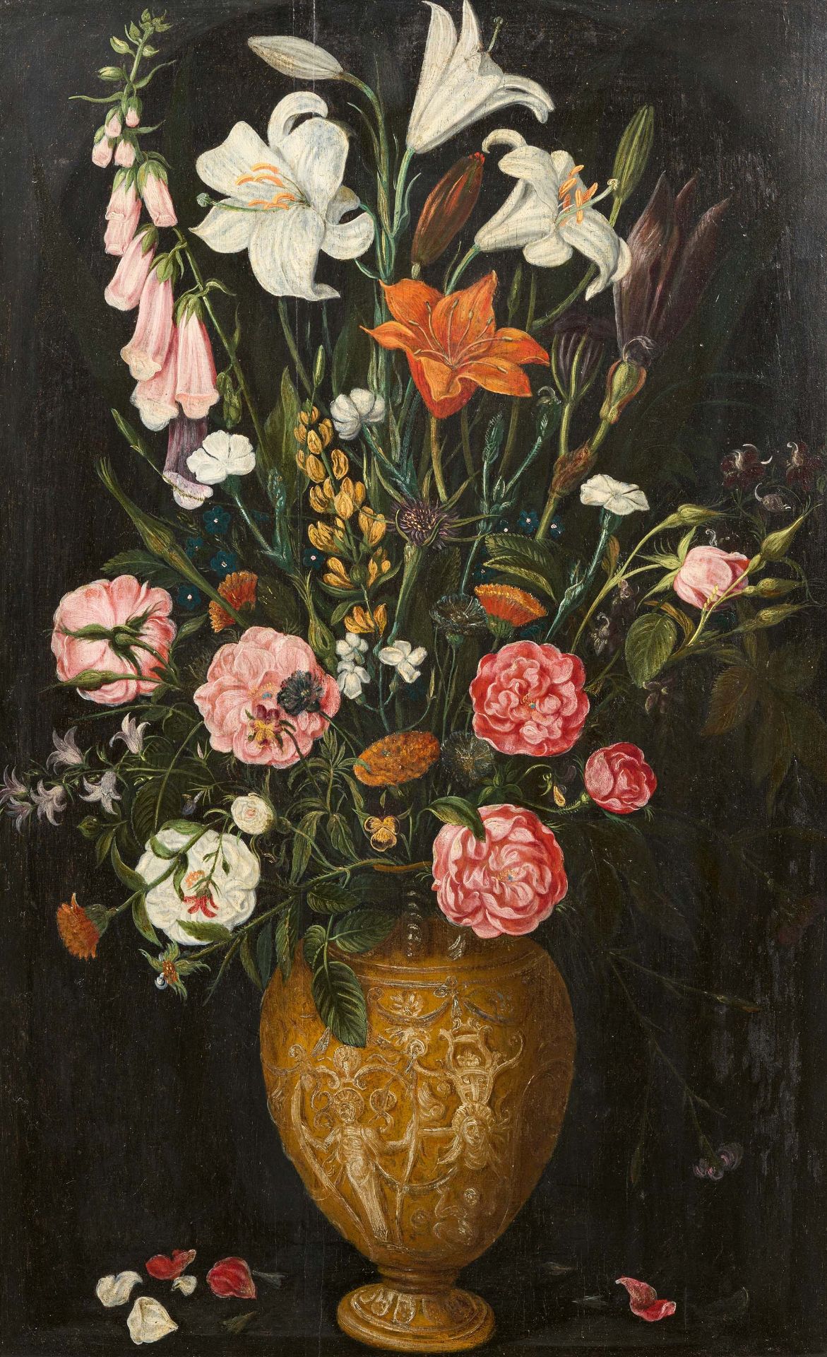 Flemish School: Roses and Lilies in a Vase