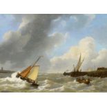Petrus Johannes Schotel: Boote bei stürmischer See in der Flussmündung