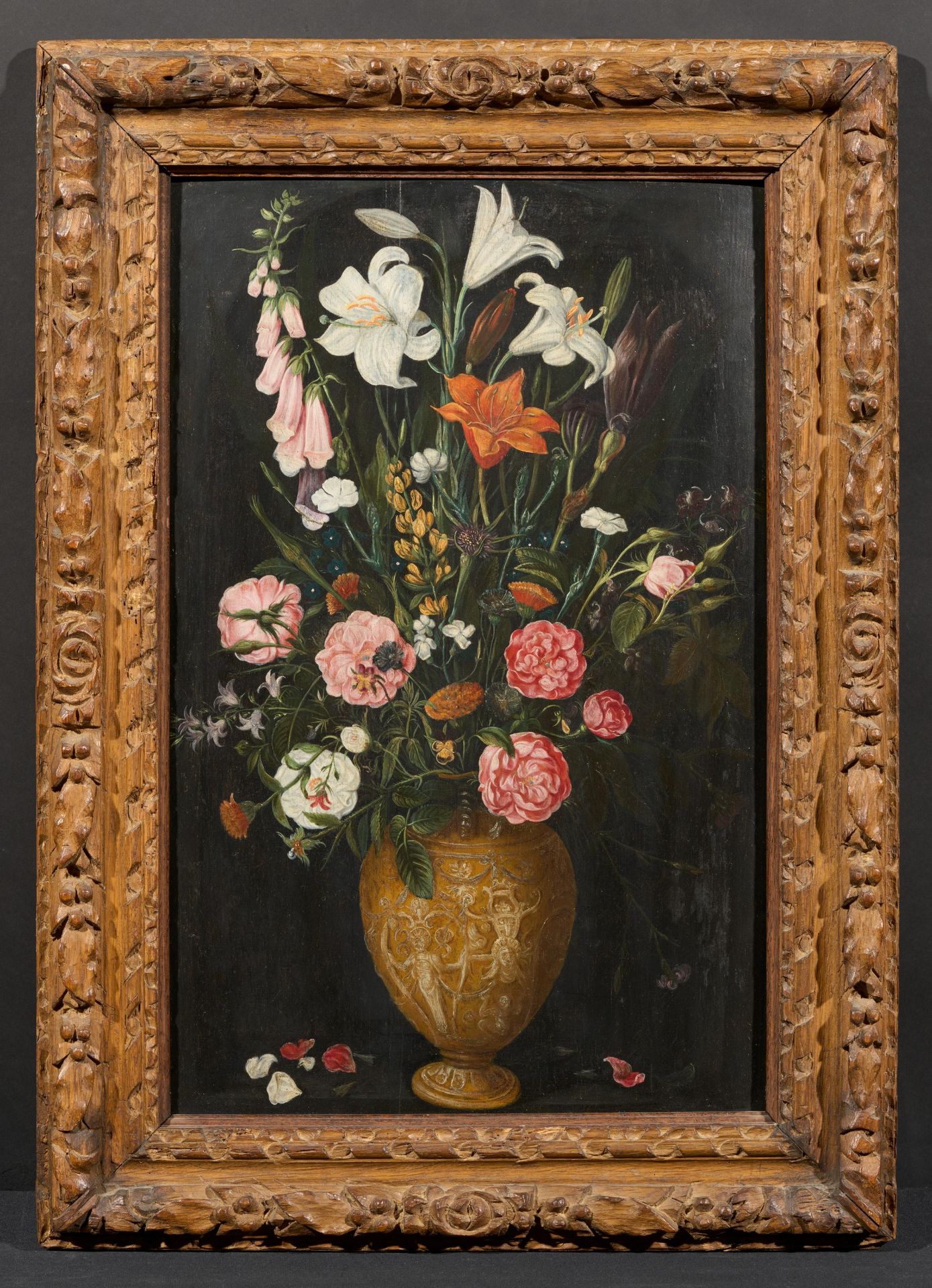 Flemish School: Roses and Lilies in a Vase - Image 2 of 4