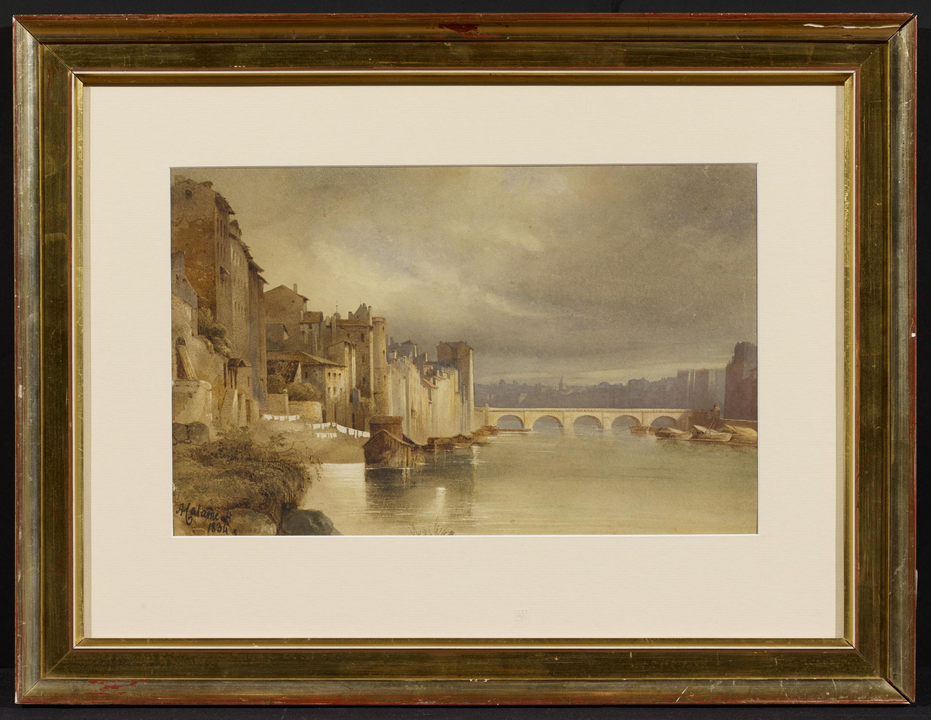 Alexandre Calame: The Waterside of the Adige in Verona (?) - Image 2 of 5