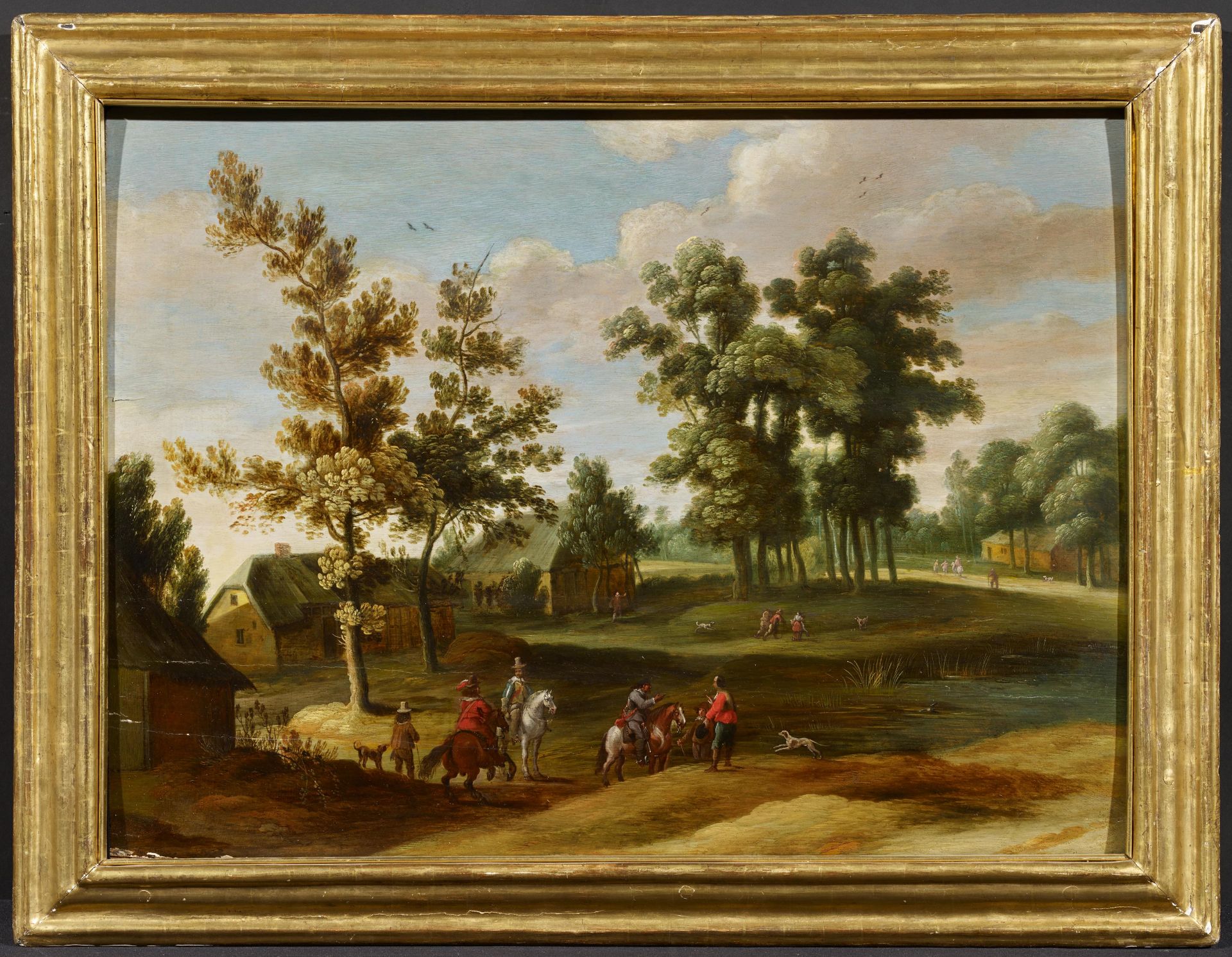 Flemish School: Village Landscape with Equestrians - Image 2 of 3