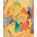 Oskar Moll: Sonnenblumen in grüner Vase