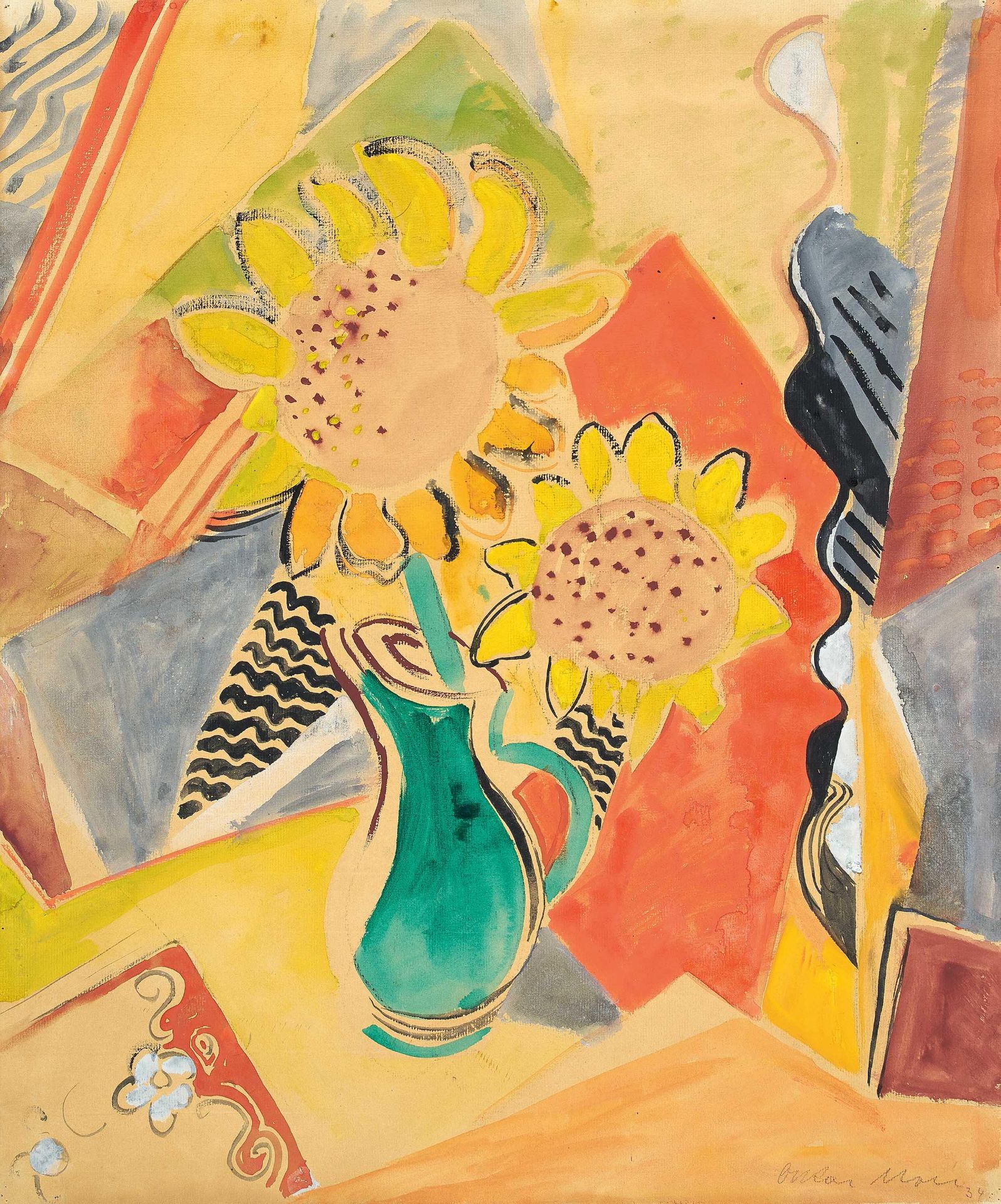 Oskar Moll: Sonnenblumen in grüner Vase