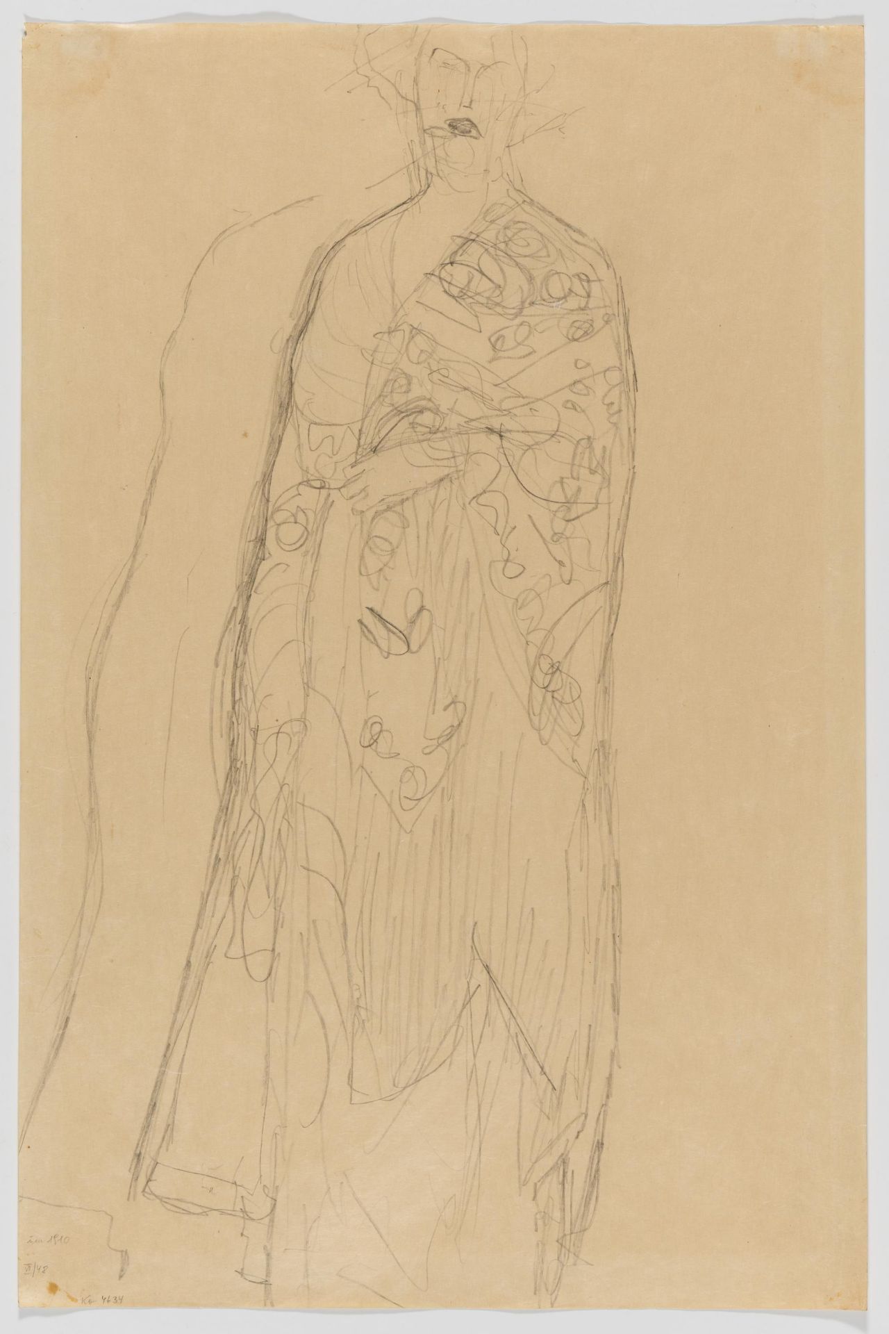 Gustav Klimt: Bildnis Paula Zuckerkandl. Mit Umhang stehend von vorne, Wiederholung des Umrisses der - Bild 2 aus 4