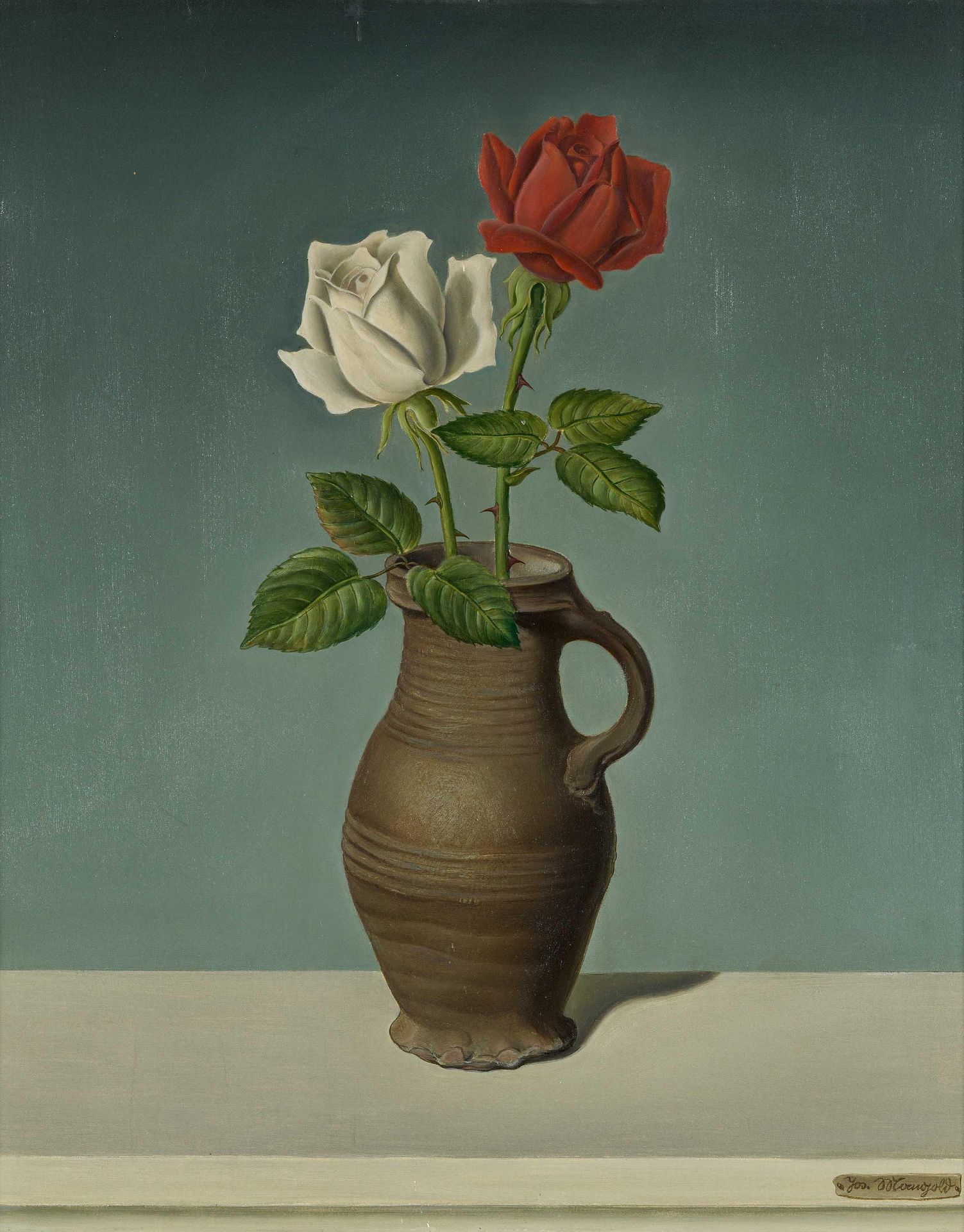 Joseph Mangold: Zwei Rosen in einem Tonkrug