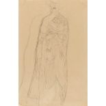 Gustav Klimt: Bildnis Paula Zuckerkandl. Mit Umhang stehend von vorne, Wiederholung des Umrisses der