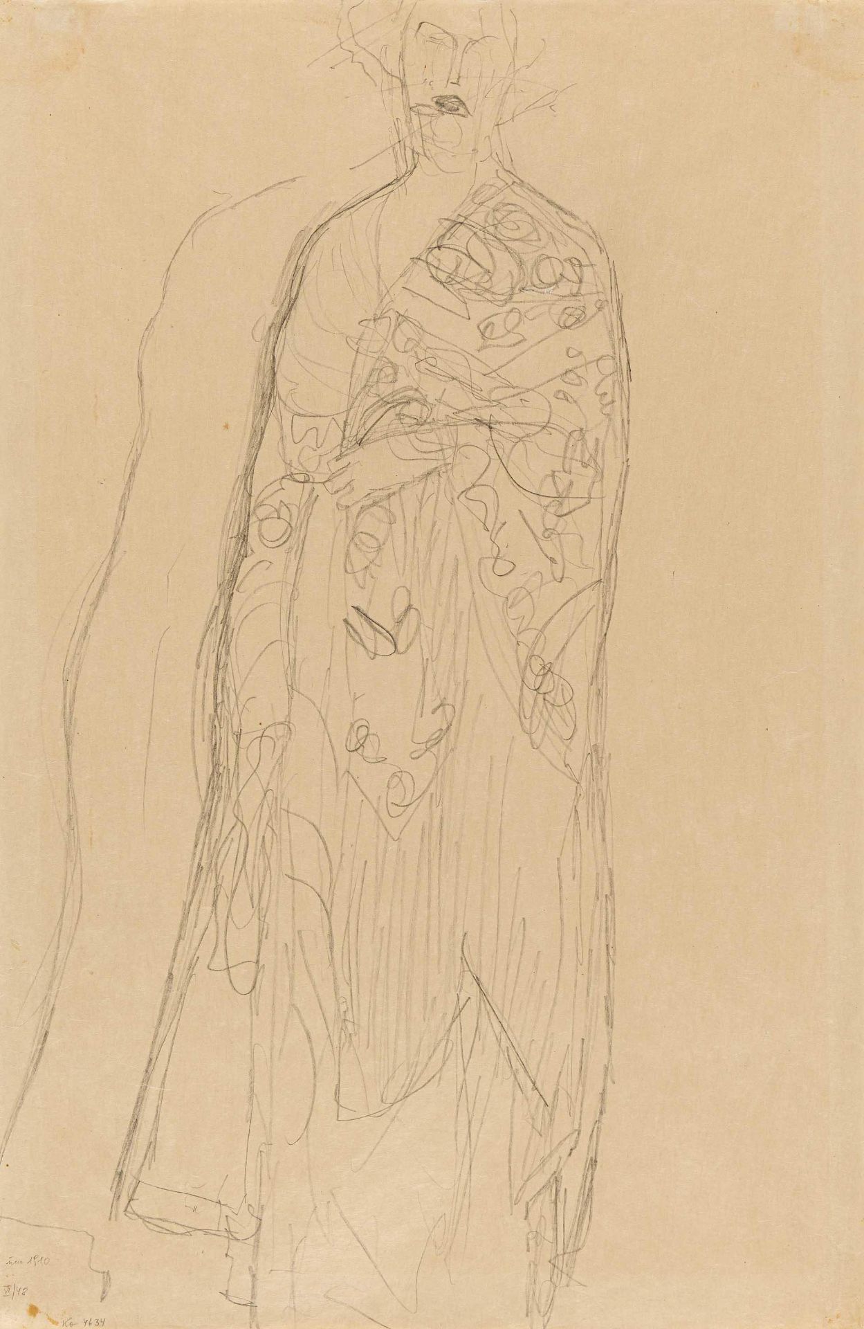 Gustav Klimt: Bildnis Paula Zuckerkandl. Mit Umhang stehend von vorne, Wiederholung des Umrisses der