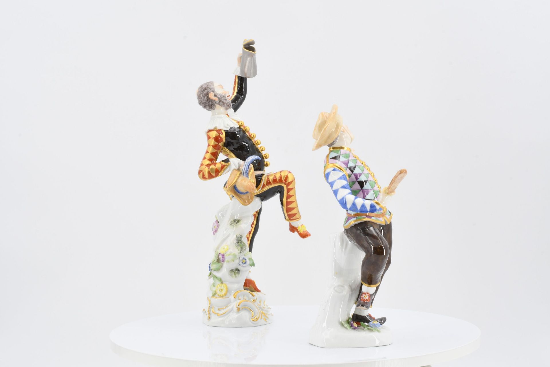 Harlequin with jug and Harlequin with slapstick from the Commedia dell'Arte - Image 5 of 6