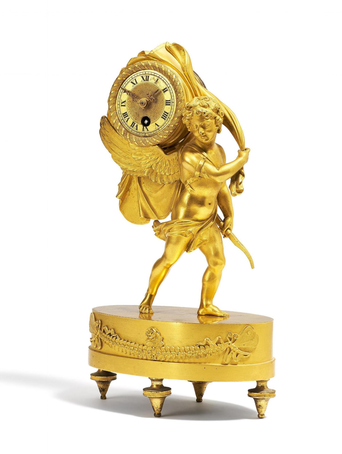 Small pendulum clock "Cupid escapes time"